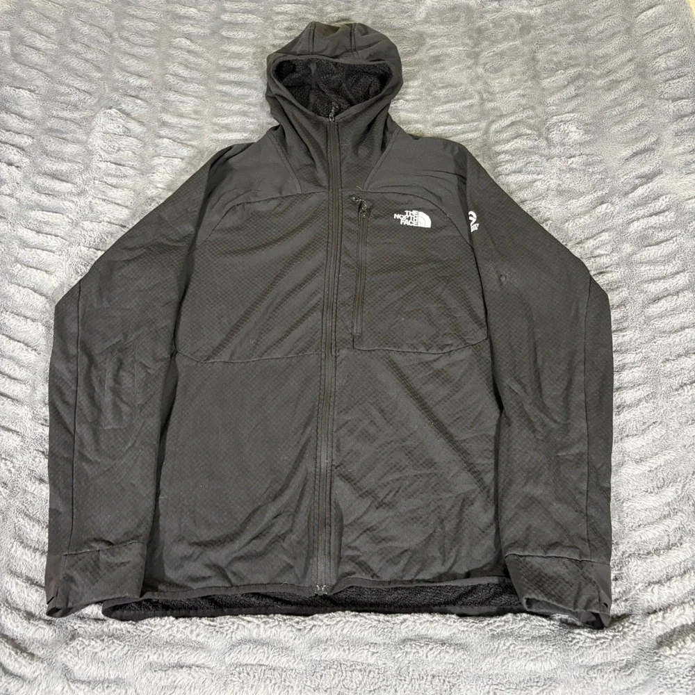 The North Face Summit Series Mens L Black Grid Fleece Full Zip Hooded Jacket